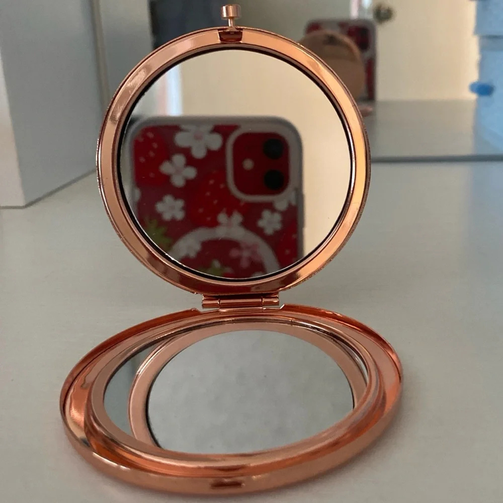 Floral Compact Mirror with Rose Gold Trim
